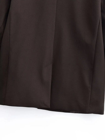 Autumn Women Fashion Solid Blazer Female High Street Pockets Turn-down Collar Single Button Commuter Casual Long Sleeve Coat