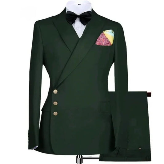 Costume deux pièces élégant pour homme - Veste de smoking croisée à revers pointus et pantalon pour mariage ou affaires