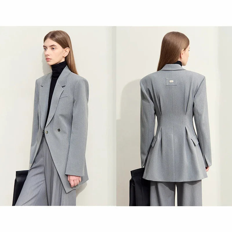Fall Clothes 2024 Women Blazers Vintage Coat Autumn Western Long Jacket Solid Slim-fit Office Lady Basics Blazer 12443153