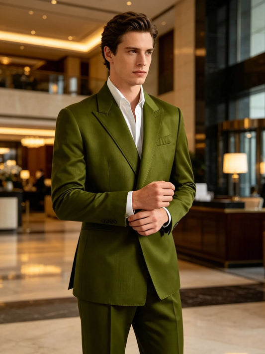 Men's Linen Blend 2-Piece Suit Set Peak Lapel Slim Fit Lightweight Blazer straight-leg pants For Summer Wedding Business Casual
