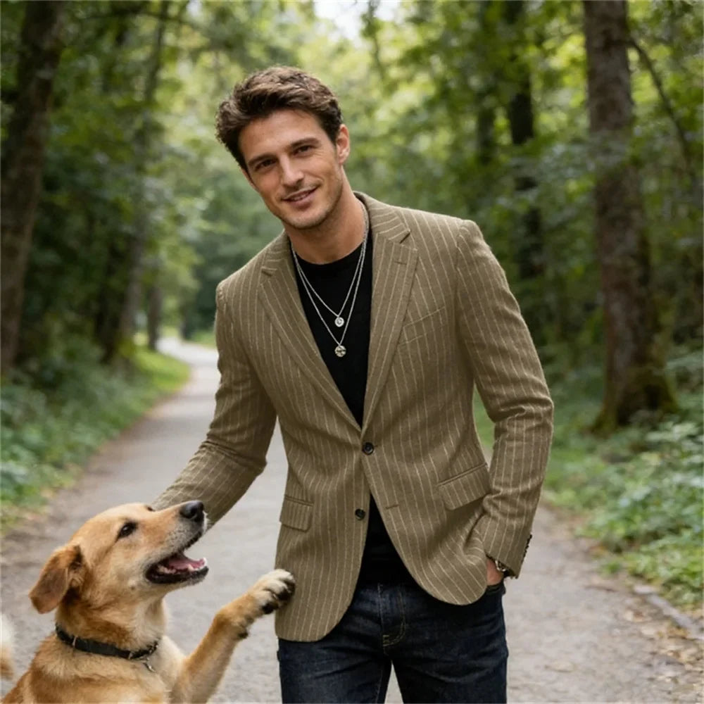 Men's Striped Blazer Casual Slim Fit Suit Jacket 2026 New Business Casual Single Breasted Blazer for Men Office Wedding Party Co