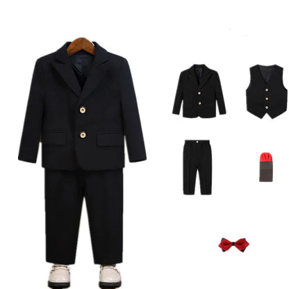 Boys Pure Pink Jacket Vest Pants Bowtie+Pocket Cloth 5pcs Wedding Birthday Outfit Kids Formal Piano Host Performance Costume