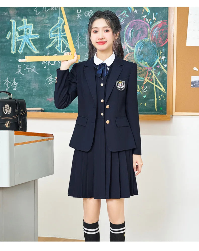 College Style Women's Suit2024New Autumn Small Stature Elegant Campus Suit OutfitjkUniform Suit Dress Set