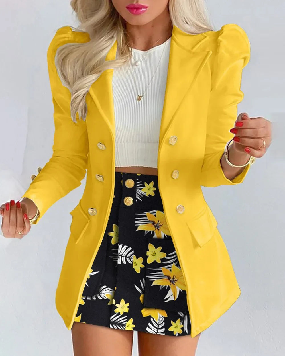 Fashionable Casual Print Long Sleeve Women's Suiting Skirt Ensemble Autumn Commute Wear Polyester Fabric Unisex O2O Sales