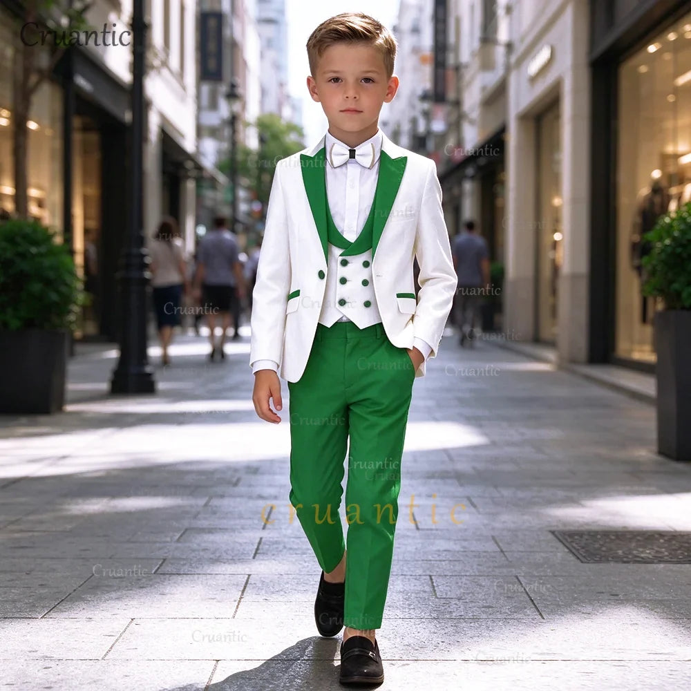 Boys Suit 3 Piece Custom Made Formal Tuxedo – Kids Blazer Vest Pants Set for Weddings & Special Occasions