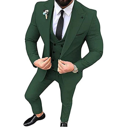 Beige Men's Suits Groom Tuxedos Slim Fit Business Casual Peak Lapel 3 Piece Suit Set Costume Homme (jacket+pants+vest)