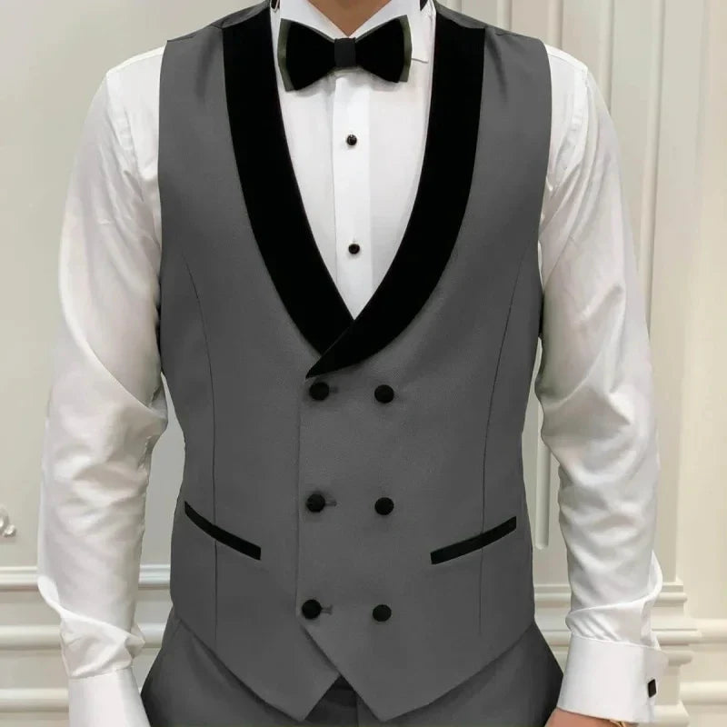 Men's Double-Breasted Vest with Black Lapel – Formal Waistcoat for Weddings, Business & Special Occasions