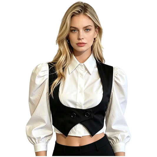 Women Asymmetrical Formal Suit Vest Lady Sleeveless Button Waistcoat Tops for Office Business Halloween Party Stage Performance
