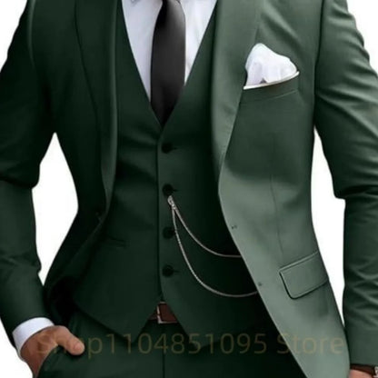 Elegant Mint Green 3 Piece Men's Suit Groom Tuxedos Business Suits Slim Fit Notch Lapel Blazer Vest Pants for Wedding Party Prom