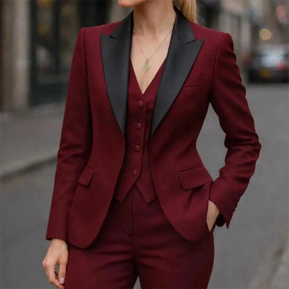 Women's Suit 3 Pieces Purple/Burgundy Fashion Pantsuits Single Breasted Blazer Vest Pants Outfits Social Party Female Clothing