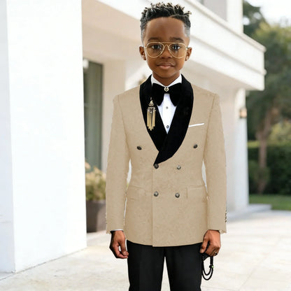 Black Jacquard Floral Boys Suits For weddings Children Suits Double Breasted Kid Wedding Prom Suits Blazers Sets For boys Tuxedo