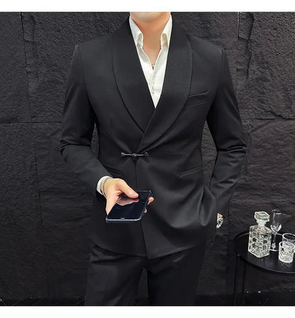 (Jacket+Pants) Vintage Luxury Chinese Style Suit Fashion Men High-end Elegant Business Social Wedding Dress Suit Tuxedo 2Pcs Set