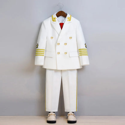 Boys Grils Pilot Uniform Suit Kids Formal Jakcet Pants Tuxedo Wedding Dress Children Birthday Photography Outfit Set