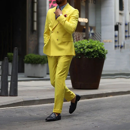 2 Pieces Men's Solid Suit Double Breasted Peak Lapel Tuxedos Jacket & Pants for Party Prom Wedding Business Casual Men Suits