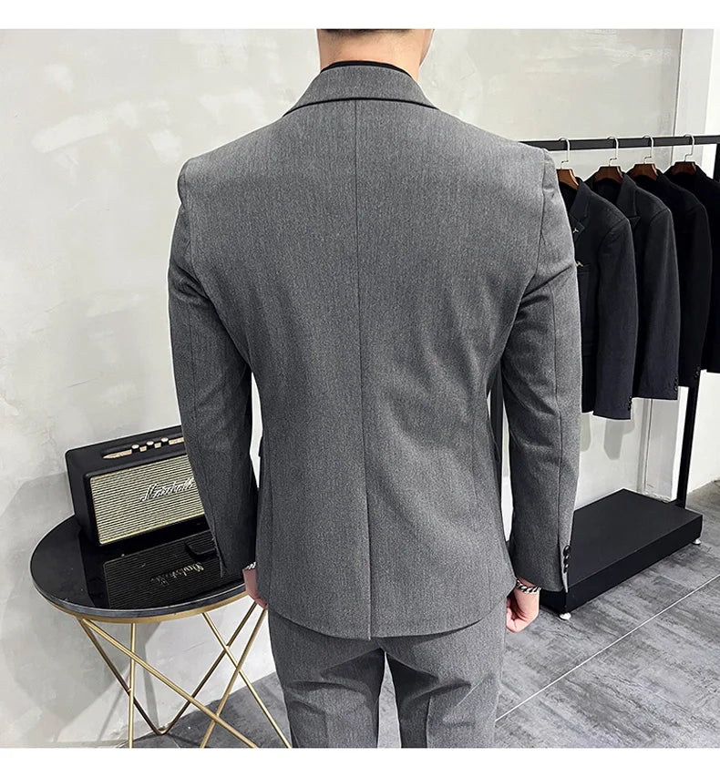 2025 Men's Wedding Suit Vest Trousers Set Fashionable Handsome Solid Color Groom's Three-Piece Outfit Available in Sizes M-7XL
