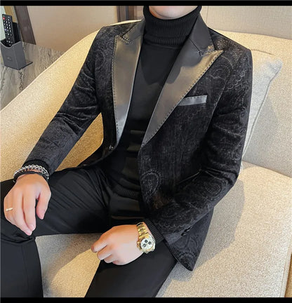 High-quality men's fashionable suit jackets, autumn and winter casual patchwork suits, new high-end patchwork suits