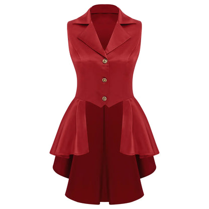 Women Sleeveless Vests Steampunk Victorian Costumes Waistcoat Jacket Top Turn-Down Collar Tuxedo Tank Top Cosplay Gothic Outfit