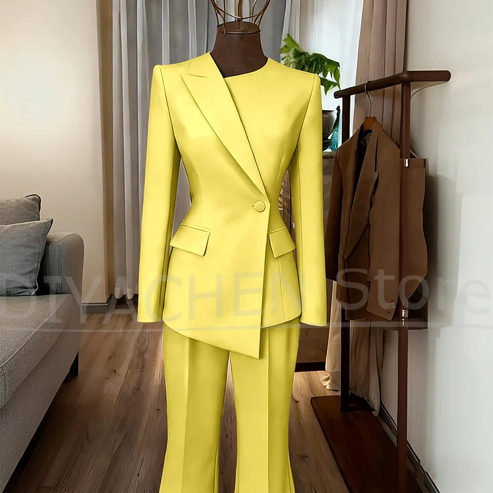 Women's Suit Slim Fit Blazer and Flared Trousers Elegant Formal Outfits Office Casual Party Fashion Pants Sets Two Piece