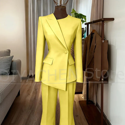 Women's Suit Slim Fit Blazer and Flared Trousers Elegant Formal Outfits Office Casual Party Fashion Pants Sets Two Piece
