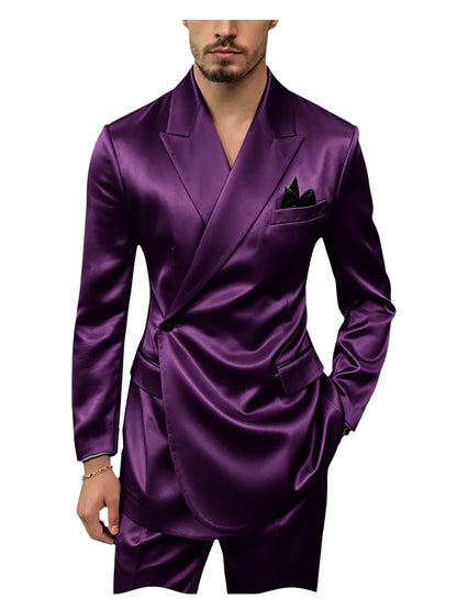 Men's Satin 2-Piece Slim Fit Suit for Wedding, Prom, and Formal Occasions