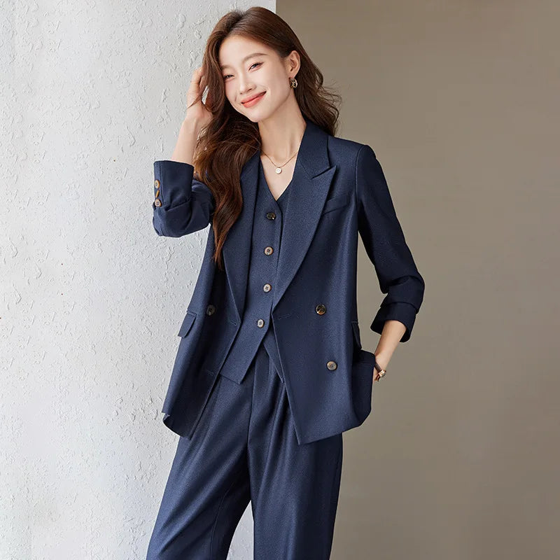 Ladies Full Suit Set 2024 Plus Size Women's Double Breasted Casual Suit Suit Elegant Formal Pants 2-piece Set (Top + Pants)
