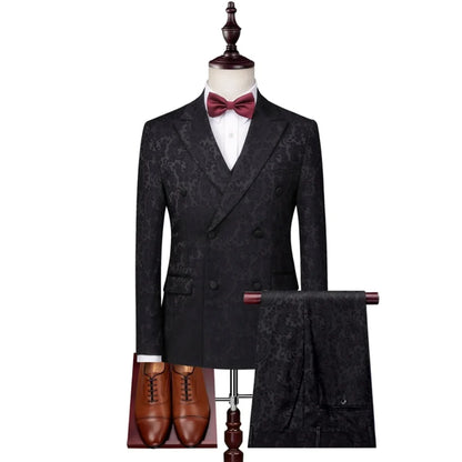 Men Suit 3 pcs set 2020 New Double Breasted Printing Slim Suit Business Men blazers Wedding Groom Party Boutique Suit