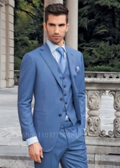 Men's Clothes Slim Fit Formal Business Suit Wedding 3-Piece Set with Peak/Notch Lapel Blazer Vest And Trousers for Party Prom