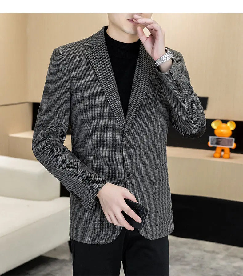 Men's Blazer Single Breasted Smart Casual Grey Coffee Spring Autumn