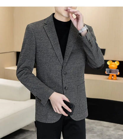 Men's Blazer Single Breasted Smart Casual Grey Coffee Spring Autumn