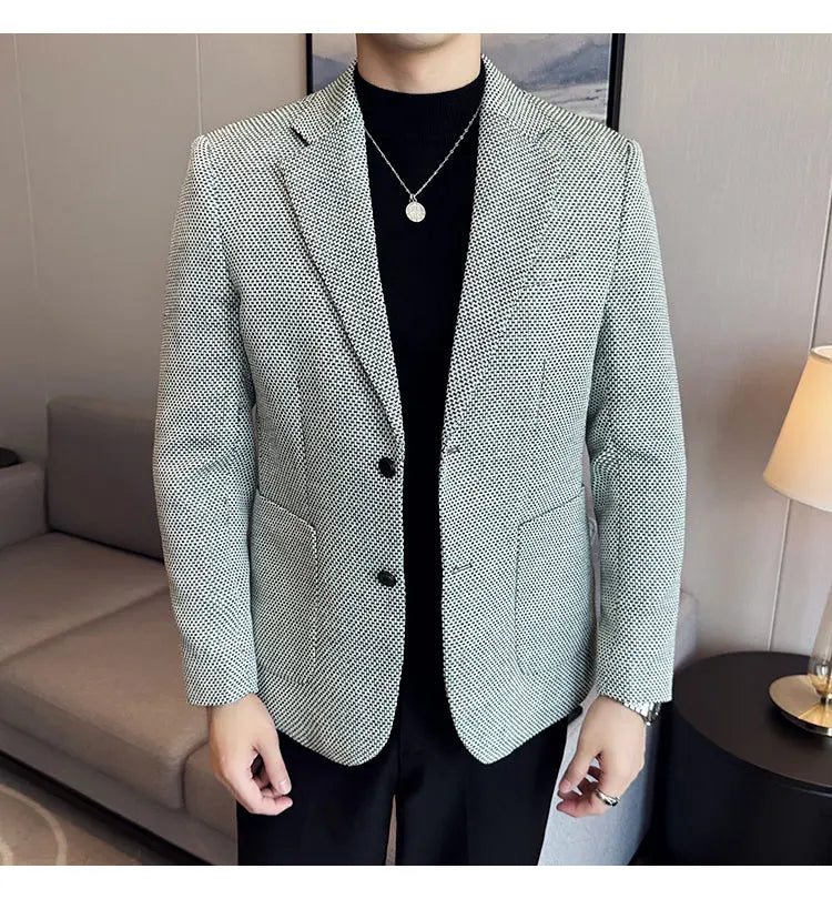 New Lmitation Linen Woven Slim Fit Suit Jacket Men Fashion Casual Business Blazers Wedding Social Party Dress Coats 4XL-M