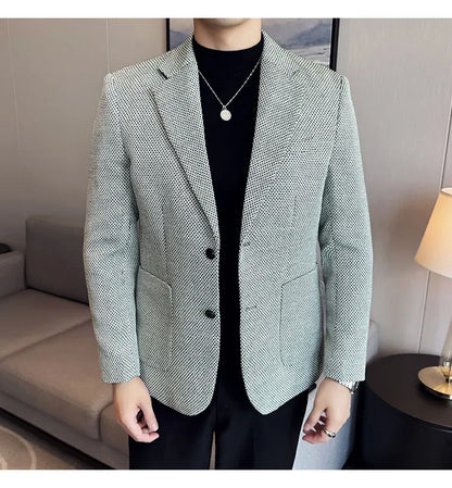 New Lmitation Linen Woven Slim Fit Suit Jacket Men Fashion Casual Business Blazers Wedding Social Party Dress Coats 4XL-M