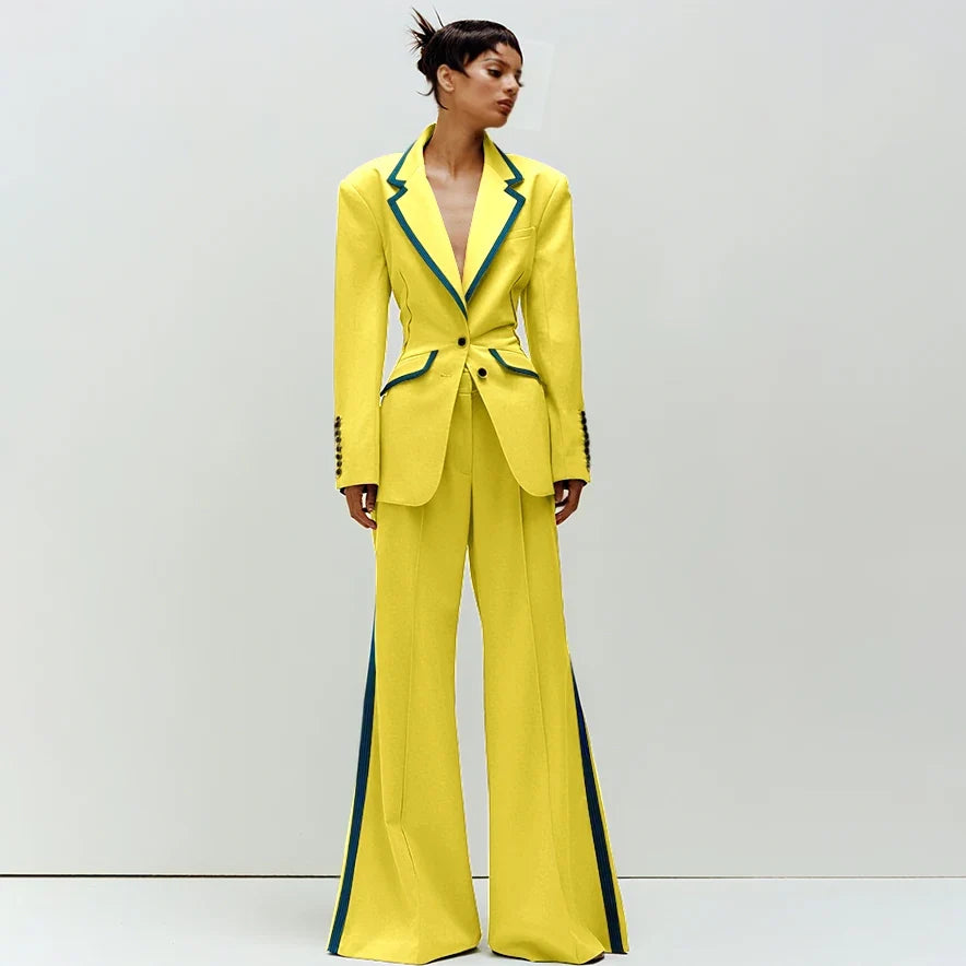 Women's Suit Slim Fit Two Piece(Blazer+Flare Trousers) Pants Set Professional Business Workwear Daily Outfit Suits for Ladies
