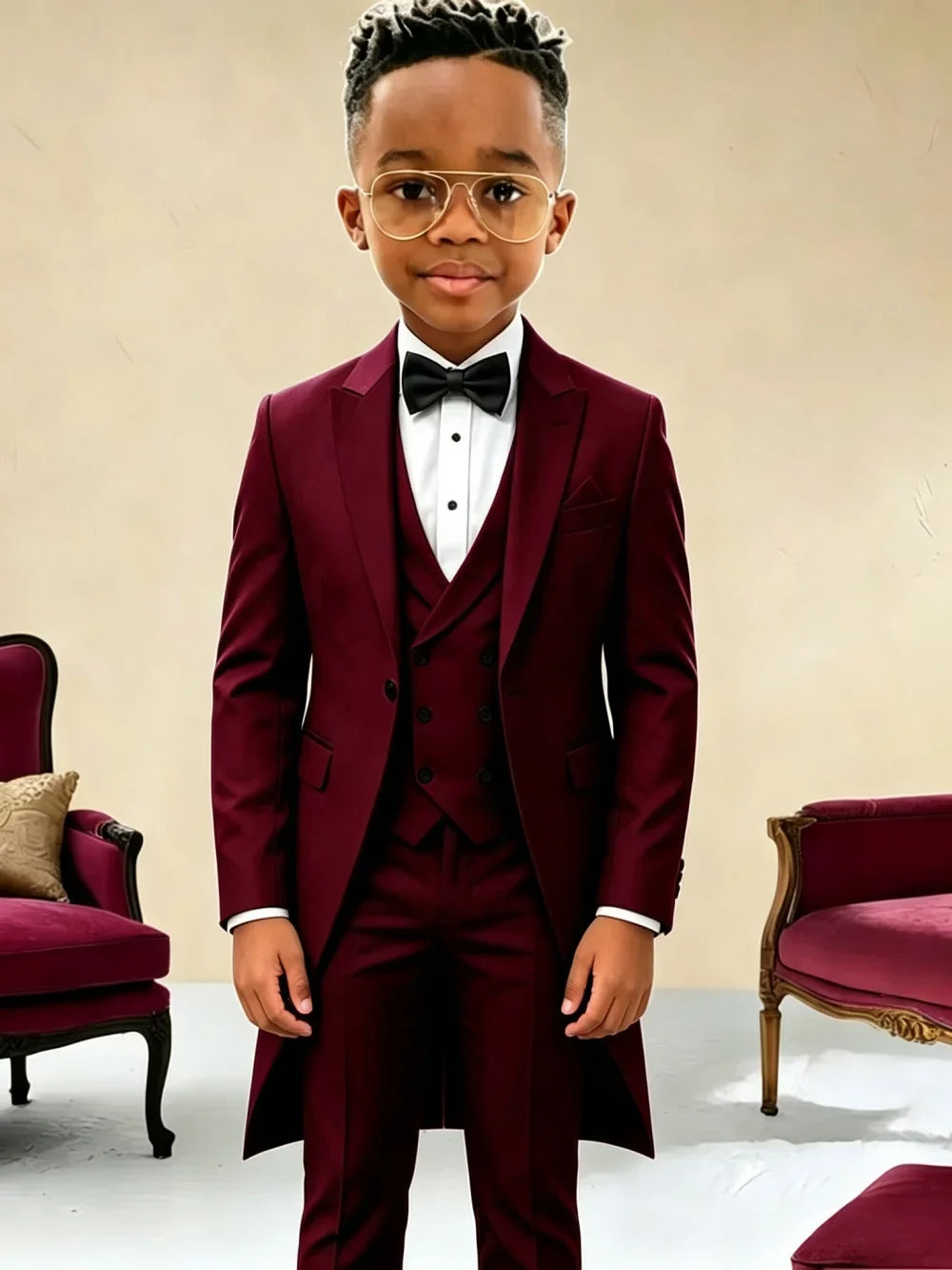 New Boys Long Jacket Vest Pants 3 Pieces Suits Piano Performance Wear Classy Peak Lapel Kid Slim Fit Suit Set For Wedding