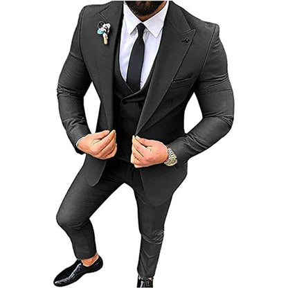 Beige Men's Suits Groom Tuxedos Slim Fit Business Casual Peak Lapel 3 Piece Suit Set Costume Homme (jacket+pants+vest)