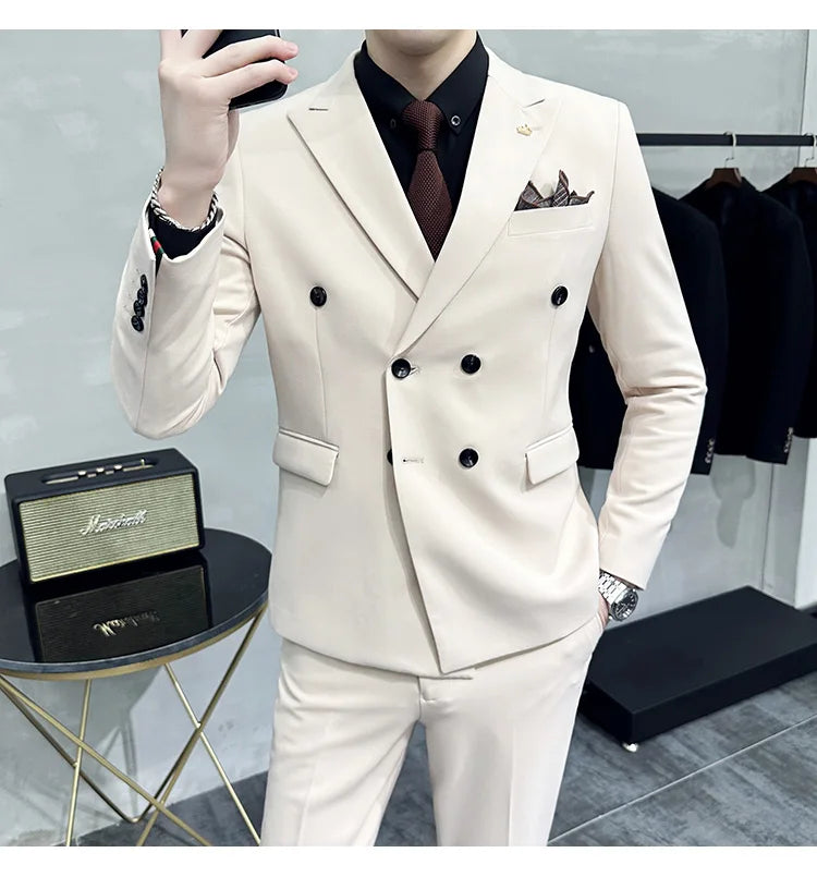 Men's Double-Breasted 2-Piece Suit – Slim Fit, Formal Business & Wedding