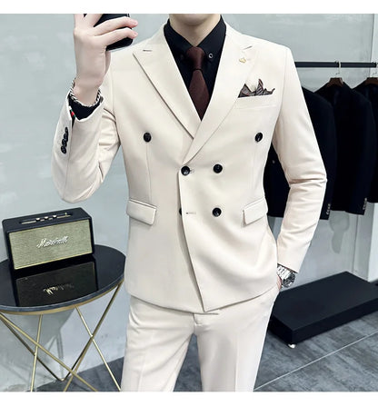 Men's Double-Breasted 2-Piece Suit – Slim Fit, Formal Business & Wedding