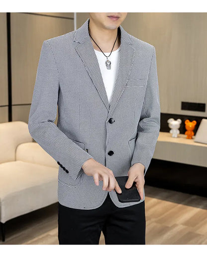 Men's Smart Casual Blazer Single Breasted Slim Fit Solid Color Spring Autumn Jacket