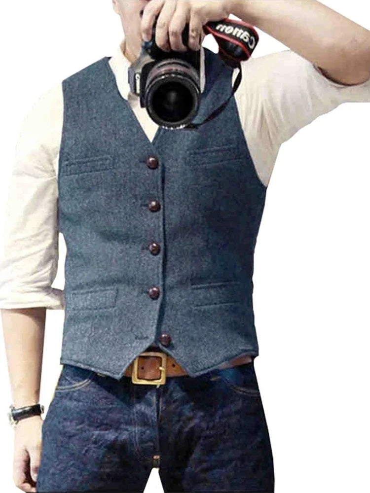 Men's Herringbone Vest – Single Breasted Formal Waistcoat for Business & Casual Wear