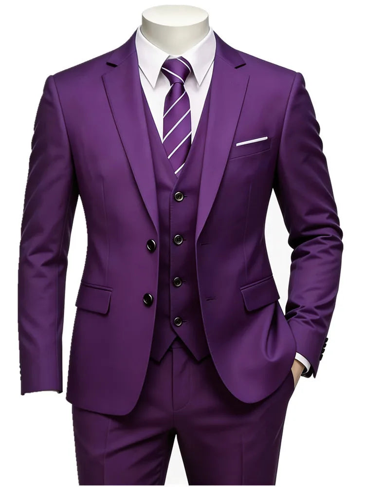 Classic Men'S 3Piece Suit Set, Consisting of a Suit Jacket, Vest, And Trousers. Suitable for Weddings, Business, Evening Parties
