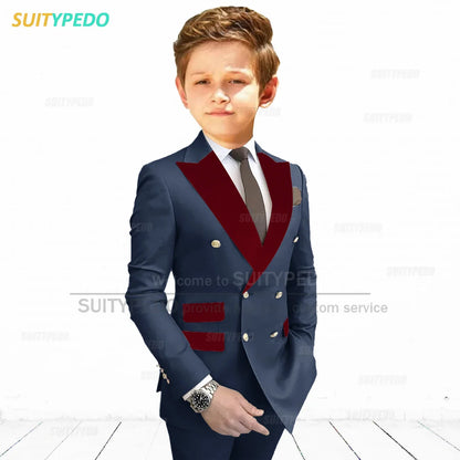 Burgundy Peaked Lapel Boy's Suit Set Children Prom Formal Blazer Pants Two Pieces Wedding Flower Kid Slim Fit Tuxedo Outfits