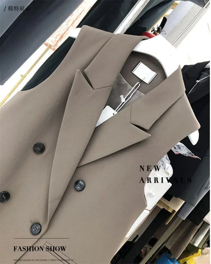 New Korean Women Loose Black Vest Suit Jacket Female Spring Autumn Leisure Solid Color Sleeveless Waistcoat Cardigan Vest Coat