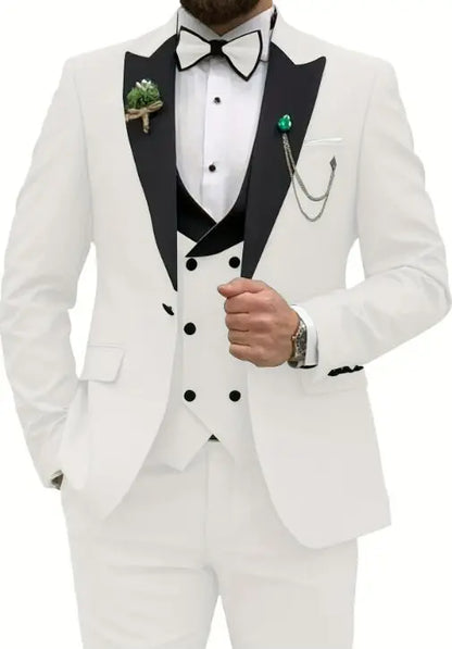 Slim Fit Peaked Lapel Formal Men Suits Solid Business Wedding Tuxedo Fashion Groom Outfit with Blazer Vest Pants for Prom Dinner