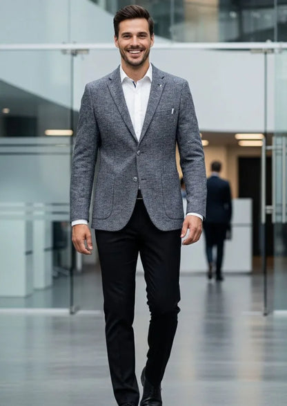 Wool Blend Classic Fashion Patterned Tweed Single-Breasted Blazer Jacket
