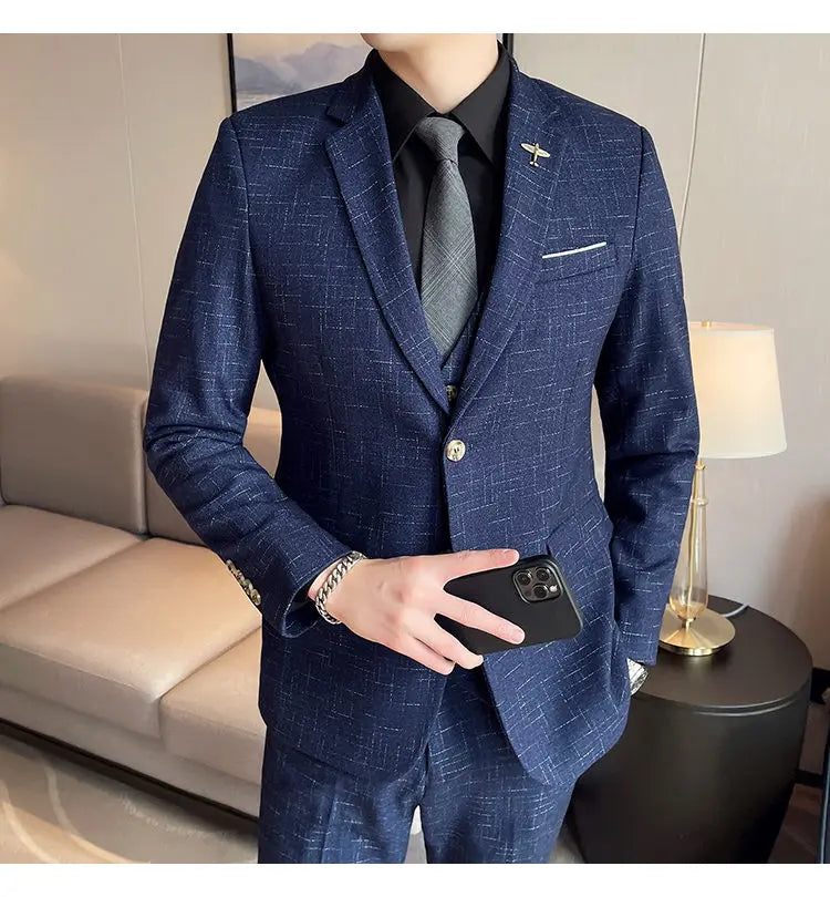 Suit  Men's Fashion Banquet Slimming Striped Dance Singer Trendy Host Casual Wedding Banquet Dress Male Star Performance Suit