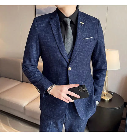 Suit  Men's Fashion Banquet Slimming Striped Dance Singer Trendy Host Casual Wedding Banquet Dress Male Star Performance Suit