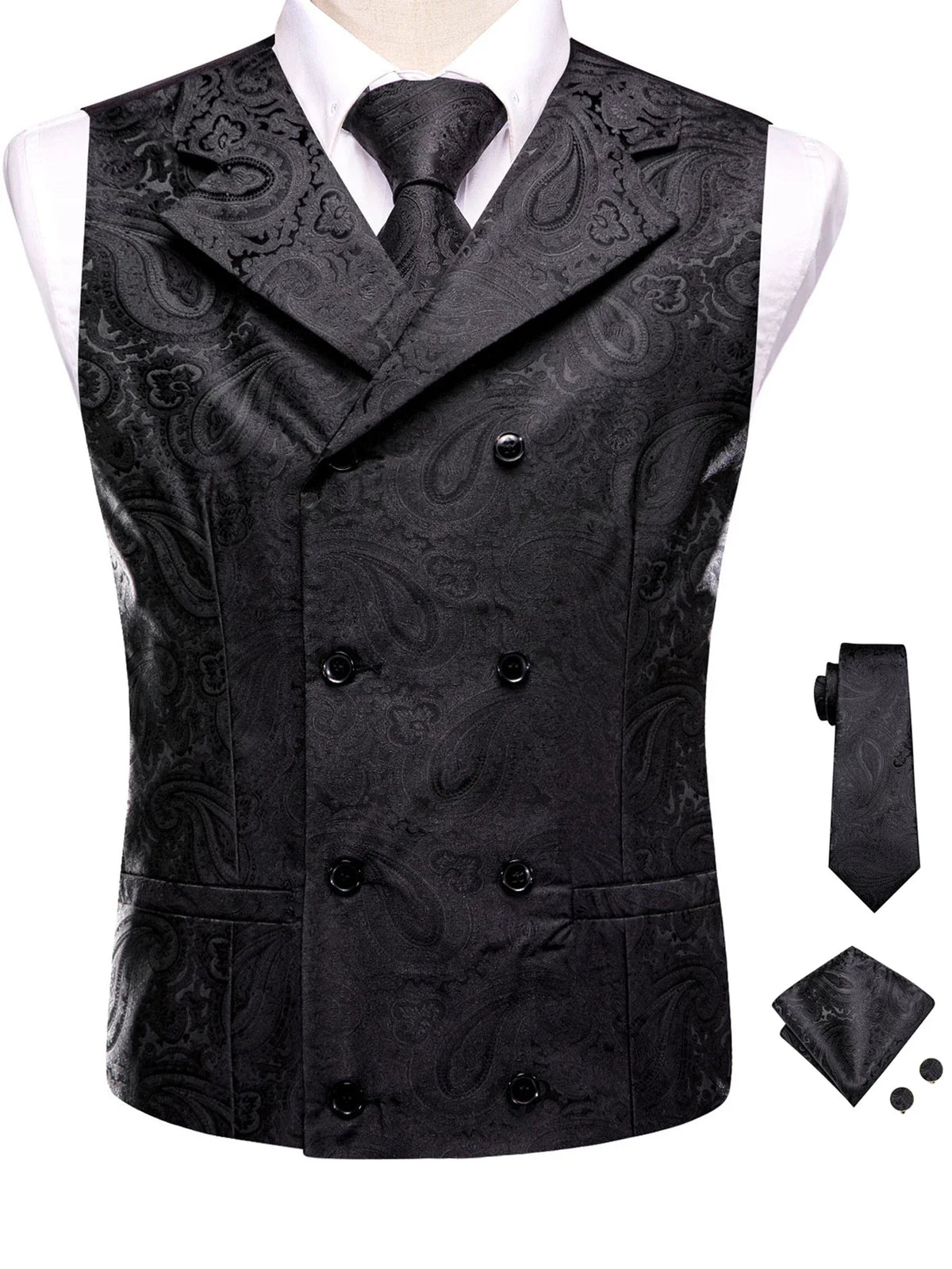 Men's Suit Vest Set Paisley Jacquard Double Breasted for Weddings and Formal Events
