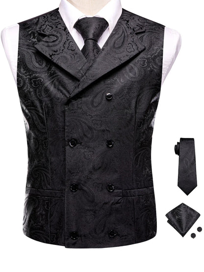 Men's Suit Vest Set Paisley Jacquard Double Breasted for Weddings and Formal Events