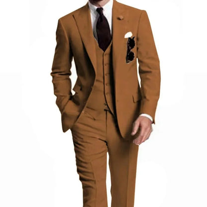 Men's Slim Fit Peak Lapel Wedding Suits 3-Piece Fashion Solid Formal Business Wear Blazer Vest Pants Groom Tuxedo Costume Homme