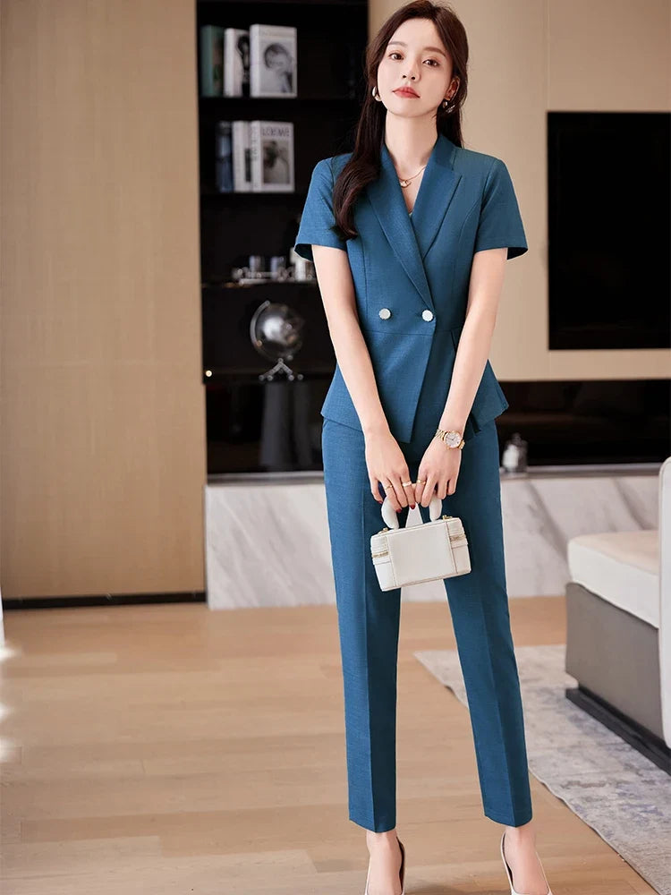 Women's Short-Sleeved Suit Elegant Fashionable Pants Spring Summer Collection 2026 New