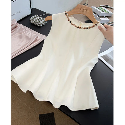 2026 Summer New Top Women's Commuting Simple Solid Slim Short Sleeveless Suits Coat Round Neck Shirt Women Zipper Blazer Vests